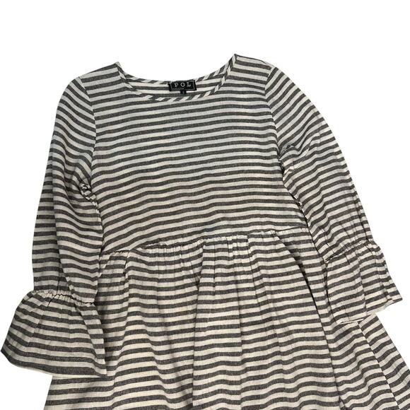 POL Babydoll Gray White Striped Ruffle Flowy Dress 3/4 SLeeves Size Small NWOT - Picture 7 of 8